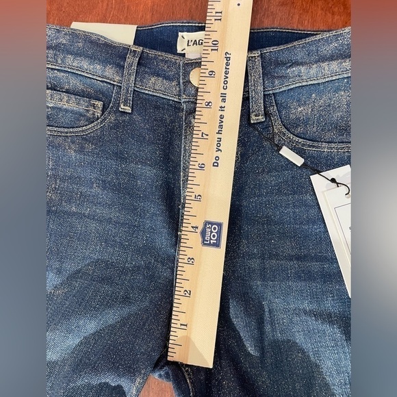 L'AGENCE El Matador Glitter-Coated Stretch Slim-Fit Jeans 32 Blue Raw Hem - Picture 7 of 16